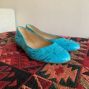 Vintage 90s Gianni Versace Vanitas Blue Embroidered Flats